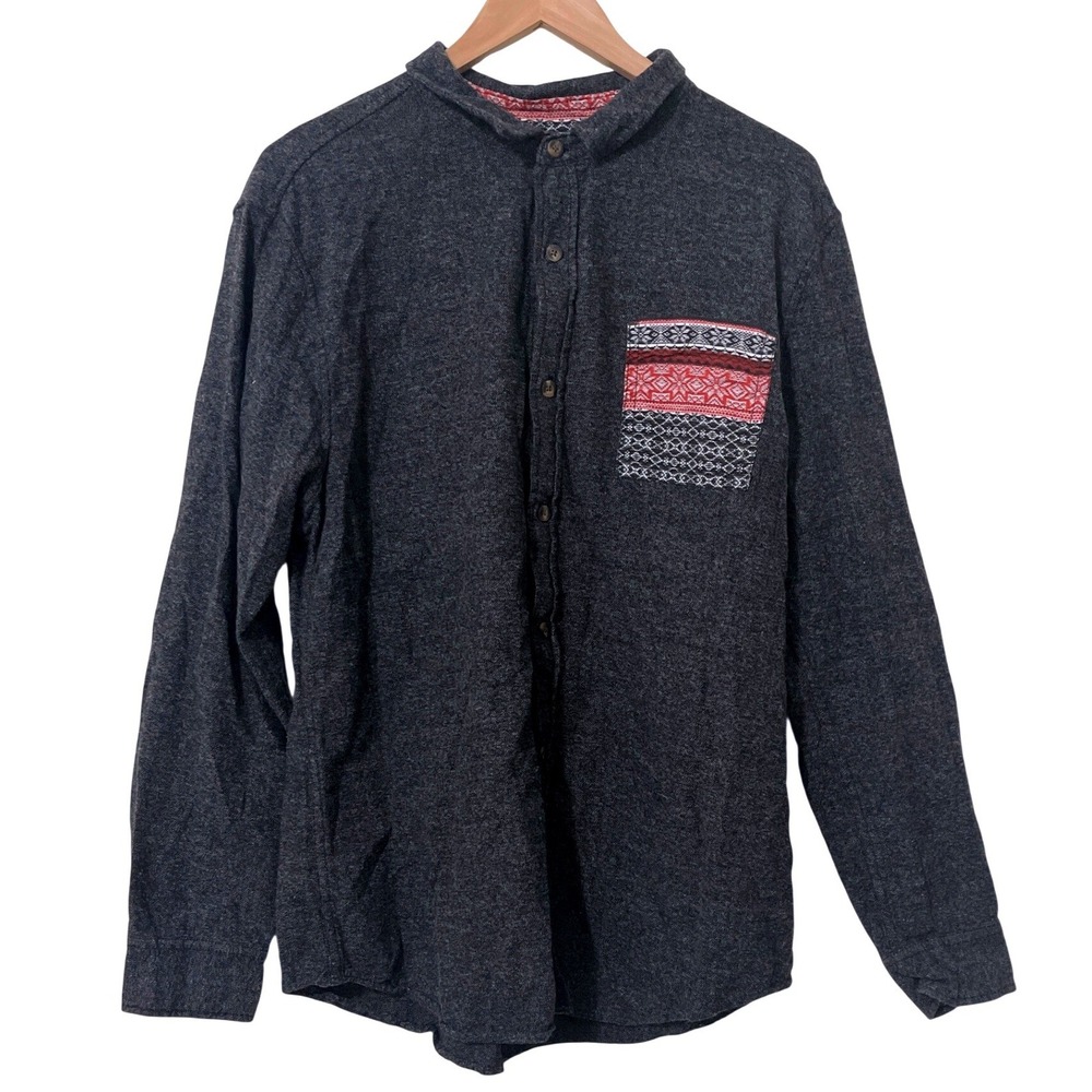ON THE BYAS Men's Gray Long Sleeve Button Down Casual Geometric Cotton Shirt XL